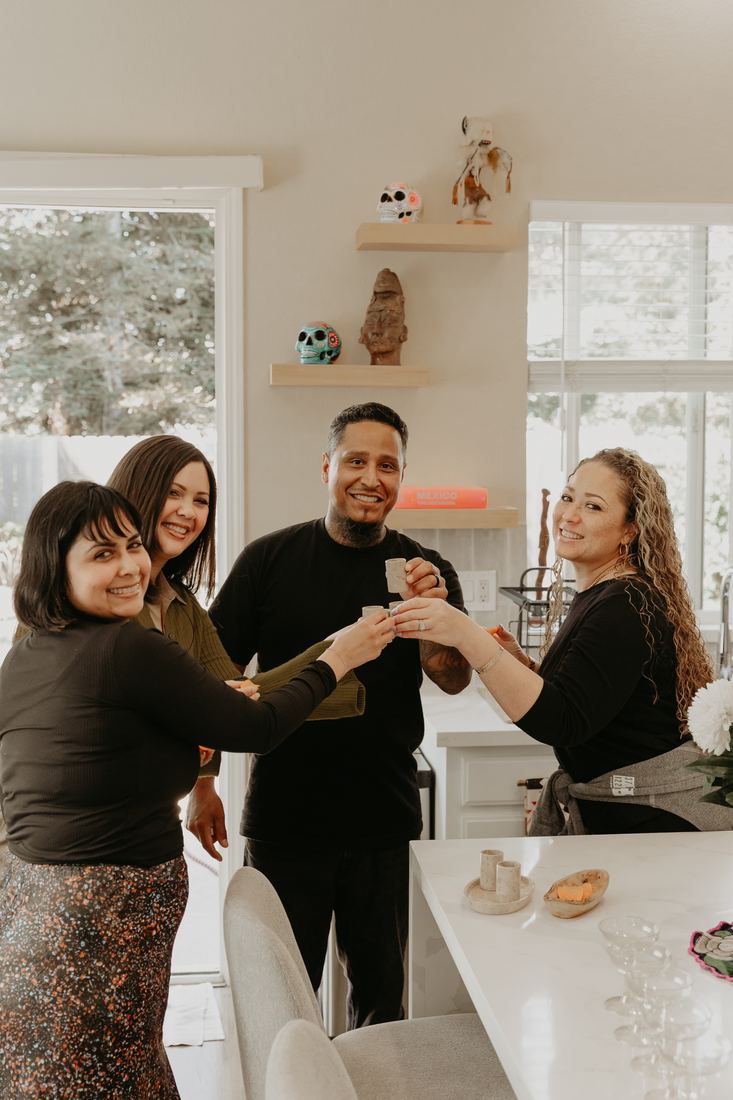 Family celebrating in their new kitchen