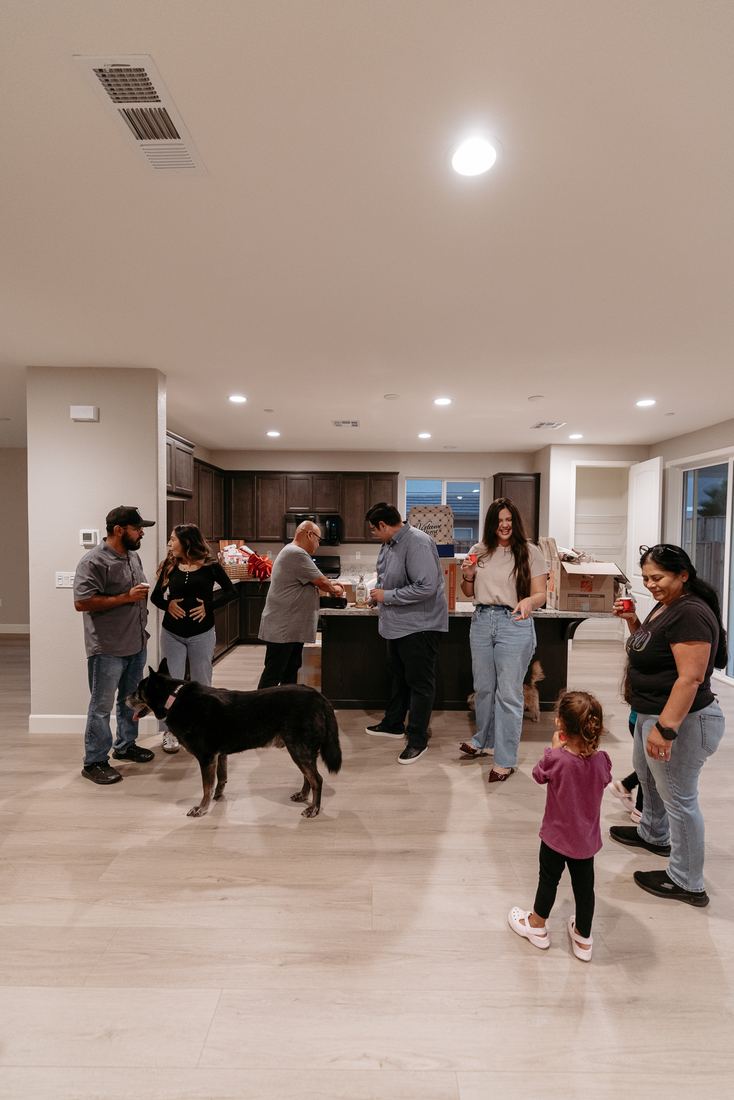 Family exploring their new home